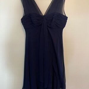 Party holiday Lovely, dark navy blue chiffon sleeveless cocktail dress